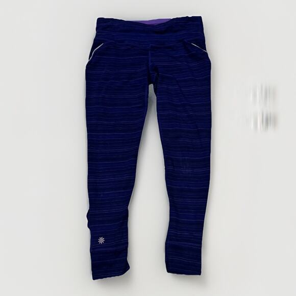 Athleta Relay Leggings Purple Striped, Reflective Stripes Running,Workout Medium - Picture 1 of 6